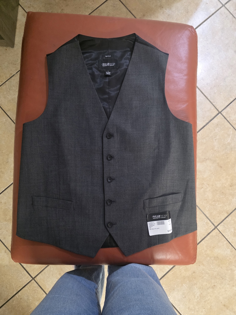 Kenneth Cole Men’s Charcoal Gray Dress Vest